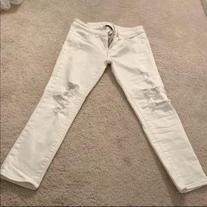 American Eagle super stretch white crop destroy jeans size 6